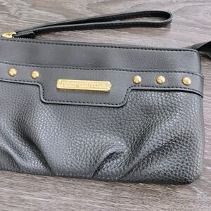 Juicy Couture Black Leather Wristlet with Gold Details